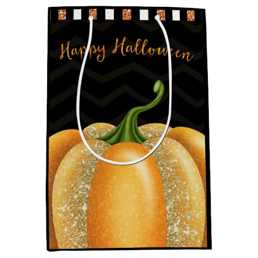Oranje Sparkle Pumpkin Halloween Birthday Party Medium Cadeauzakje (Voorkant)