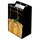 Oranje Sparkle Pumpkin Halloween Birthday Party Medium Cadeauzakje (Achterkant Gekanteld)