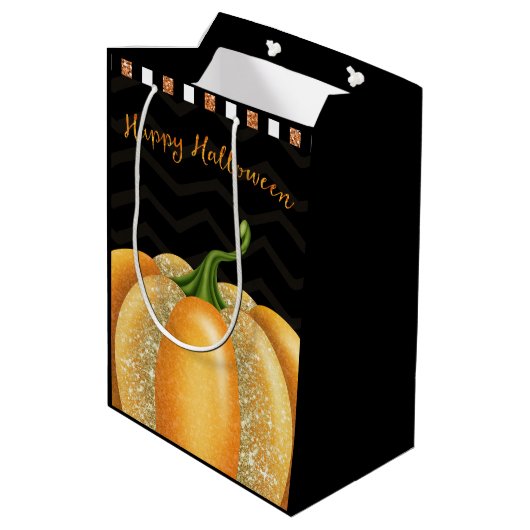 Oranje Sparkle Pumpkin Halloween Birthday Party Medium Cadeauzakje (Achterkant Gekanteld)