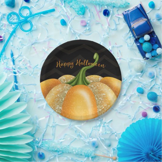 Oranje Sparkle Pumpkin Halloween Birthday Party Papieren Bordje (Feest)