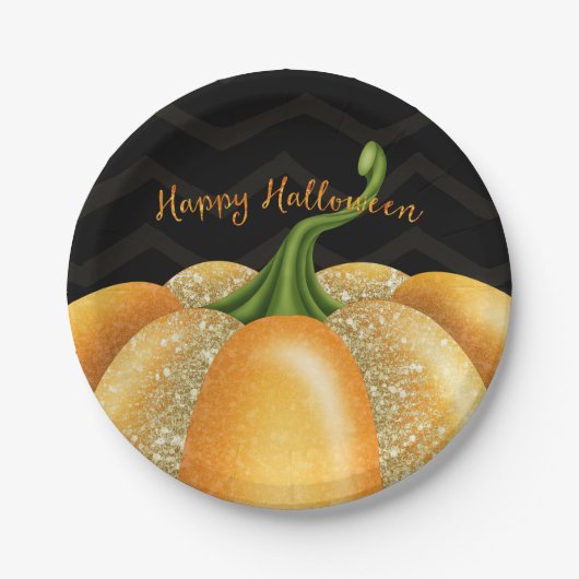 Oranje Sparkle Pumpkin Halloween Birthday Party Papieren Bordje (Voorkant)