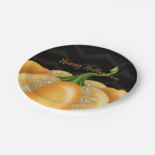 Oranje Sparkle Pumpkin Halloween Birthday Party Papieren Bordje (Gekanteld)