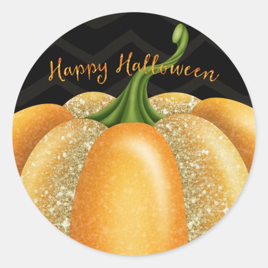 Oranje Sparkle Pumpkin Halloween Birthday Party Ronde Sticker (Voorkant)
