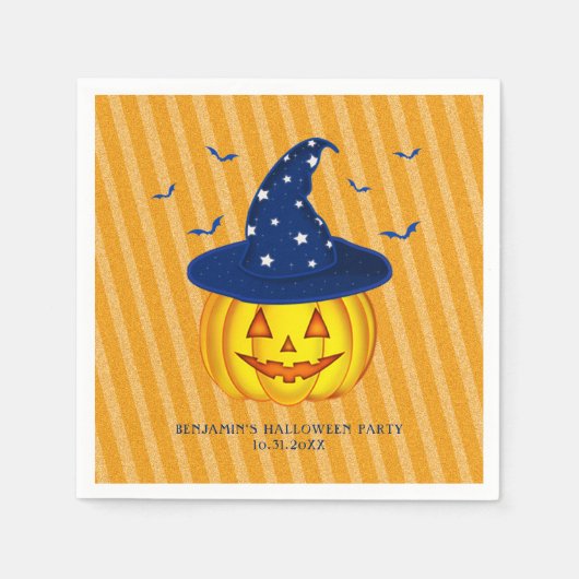 Oranje Sparkly Stripes Halloween Pumpkin Servet (Voorkant)