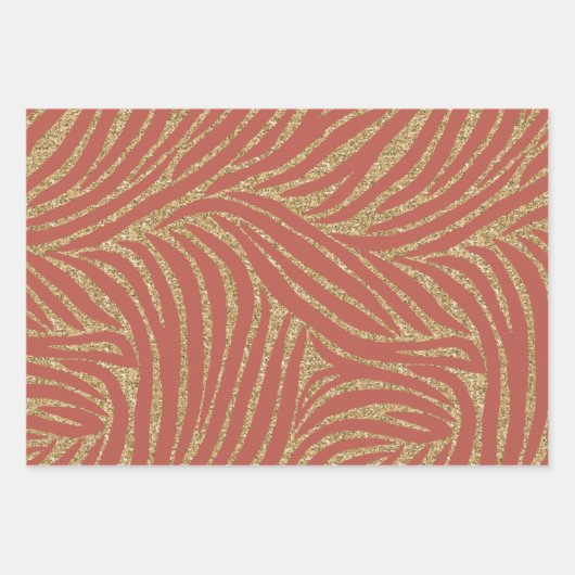 Oranje Spice Gold Glitter Zebra Verjaardag Inpakpapier Vel (Voorkant)