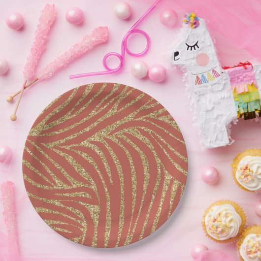 Oranje Spice Gold Glitter Zebra Verjaardag Papieren Bordje (Feest)