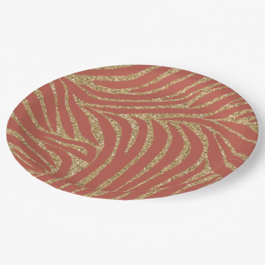 Oranje Spice Gold Glitter Zebra Verjaardag Papieren Bordje (Gekanteld)