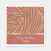 Oranje Spice Gold Glitter Zebra Verjaardag Servet (Voorkant)