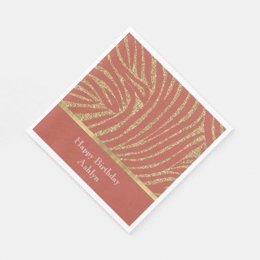 Oranje Spice Gold Glitter Zebra Verjaardag Servet (Hoek)