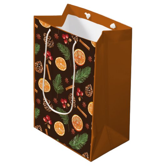 Oranje Spice Rustic Winter Botanical Medium Cadeauzakje (Voorkant Gekanteld)