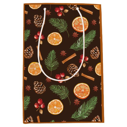 Oranje Spice Rustic Winter Botanical Medium Cadeauzakje (Voorkant)