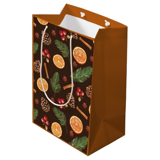 Oranje Spice Rustic Winter Botanical Medium Cadeauzakje (Achterkant Gekanteld)
