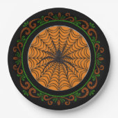 Oranje Spider Web en Black Spider Halloween Papieren Bordje (Voorkant)