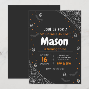 Oranje Spider Web Halloween Birthday Invite Kaart