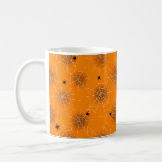 Oranje Spider Web Halloween Coffee Mok (Links)