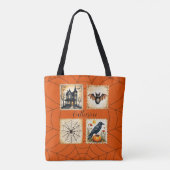 Oranje Spiderweb Spooky Seizoen Tote Bag (Achterkant)