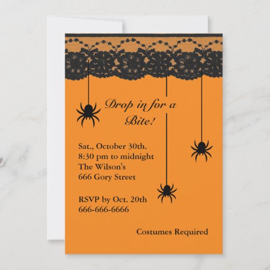 Oranje spieren en Lace Halloween Invitation Kaart (Voorkant)