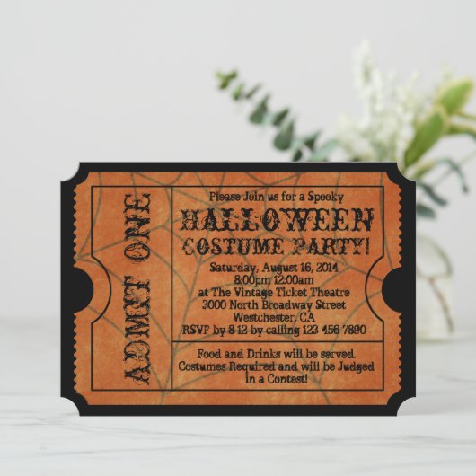  Oranje spin Web Halloween Party Ticket Kaart (Staand voorkant)