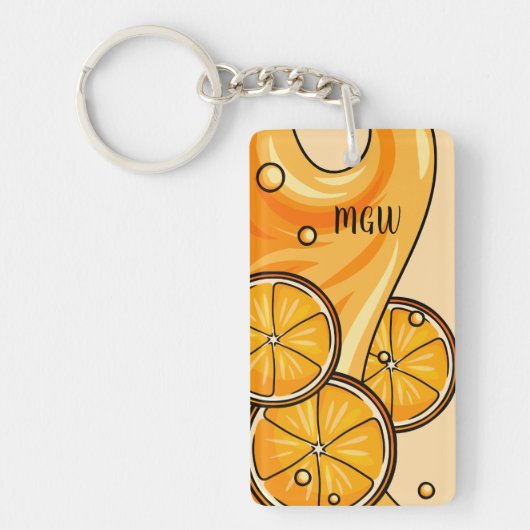 Oranje Splash aangepaste monogram sleutelketen Sleutelhanger (Voorkant)