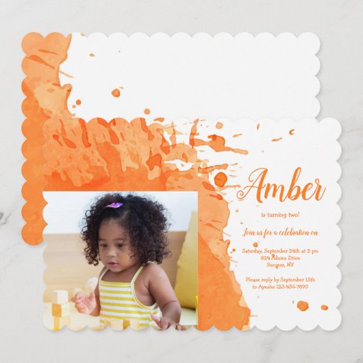 Oranje Splash Foto van Birthday Kaart (Voorkant / Achterkant)