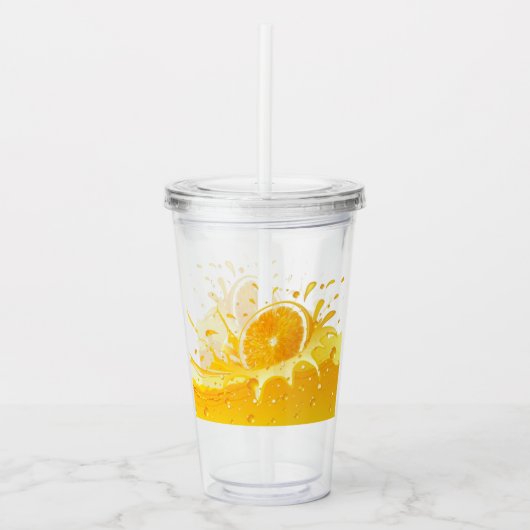 Oranje Splash & Sinaasappel Slice Acryl Tumbler Acryl Drinkbeker (Voorkant)