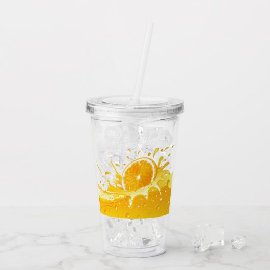 Oranje Splash & Sinaasappel Slice Acryl Tumbler Acryl Drinkbeker (Achterkant ijs)