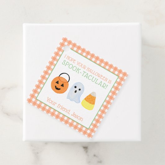 Oranje Spook-tacular Halloween Spooky Trick Treat Bedankjes Labels (In situ)