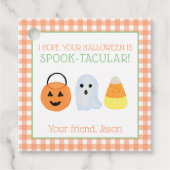 Oranje Spook-tacular Halloween Spooky Trick Treat Bedankjes Labels (Voorkant)