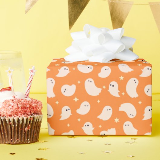 Oranje spookdoedelpatroon cadeaupapier (Verjaardagsfeest)