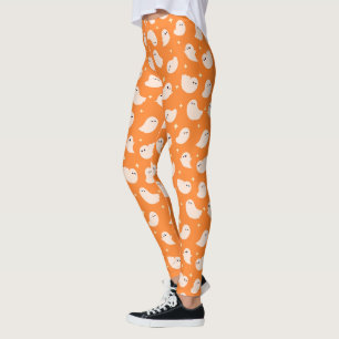 Oranje spookdoedelpatroon leggings