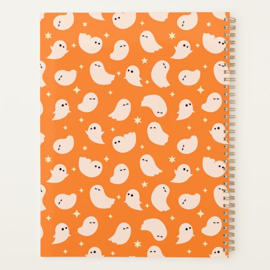 Oranje spookdoedelpatroon planner (Achterkant)