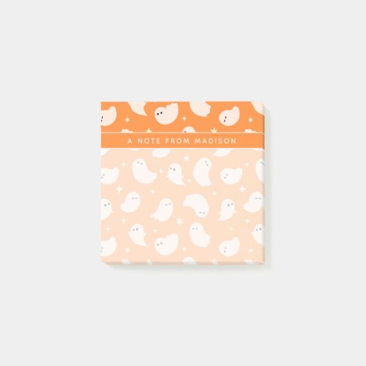 Oranje spookdoedelpatroon post-it® notes (Voorkant)