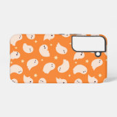 Oranje spookdoedelpatroon samsung galaxy hoesje (Achterkant horizontaal)