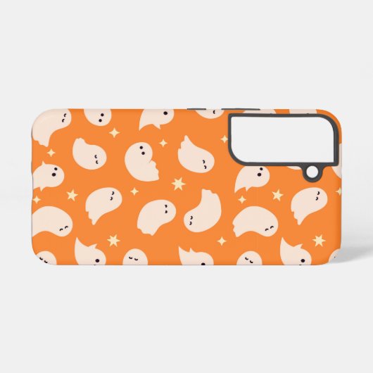 Oranje spookdoedelpatroon samsung galaxy hoesje (Achterkant horizontaal)