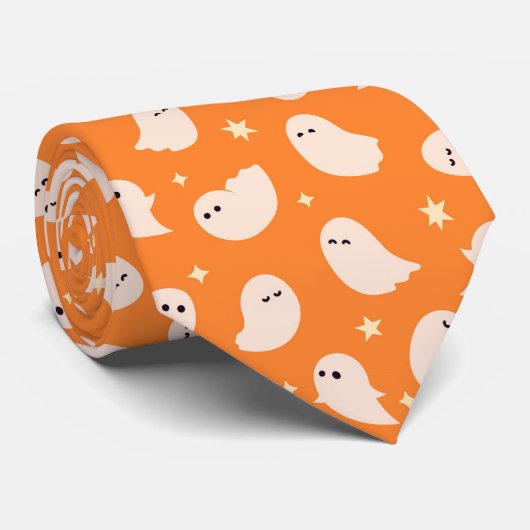 Oranje spookdoedelpatroon stropdas (Opgerold)