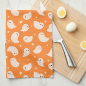 Oranje spookdoedelpatroon theedoek (Quarter Fold)