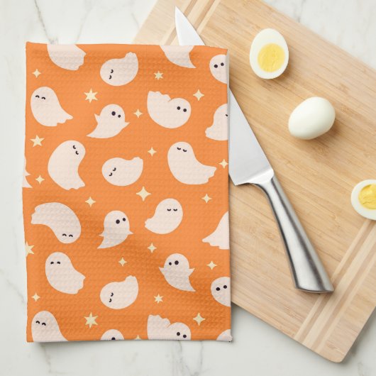 Oranje spookdoedelpatroon theedoek (Quarter Fold)