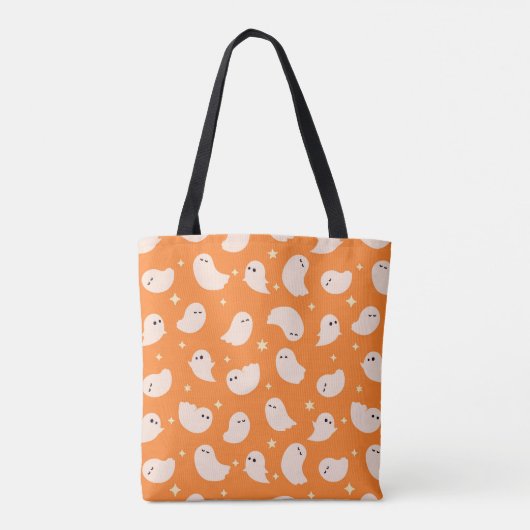 Oranje spookdoedelpatroon tote bag (Achterkant)
