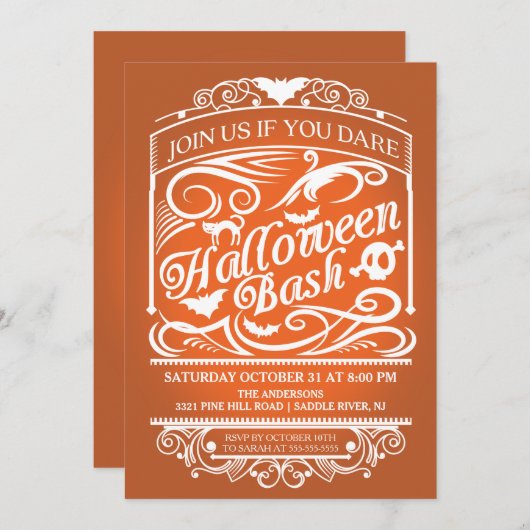 Oranje Spooky Gothic Halloween Uitnodiging (Voorkant / Achterkant)