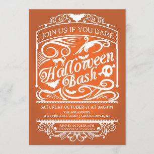 Oranje Spooky Gothic Halloween Uitnodiging