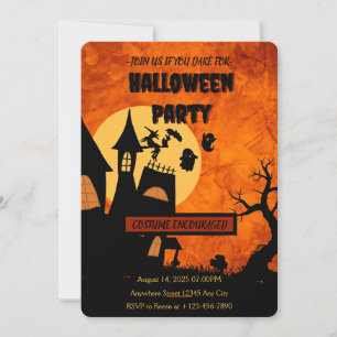 Oranje Spooky Halloween Party Invitation Kaart