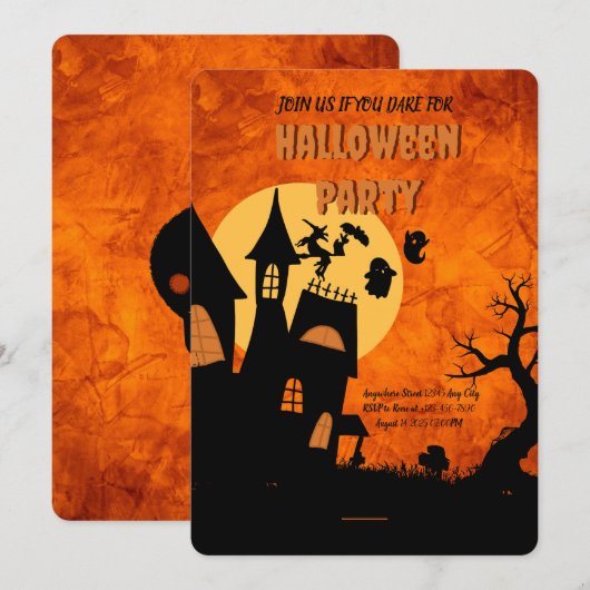 Oranje Spooky Halloween Party Invitation Kaart (Voorkant / Achterkant)