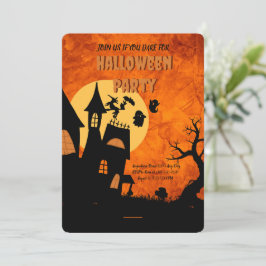 Oranje Spooky Halloween Party Invitation Kaart
