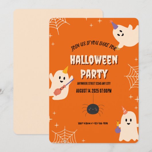Oranje Spooky Halloween Party Invitation Kaart (Voorkant / Achterkant)