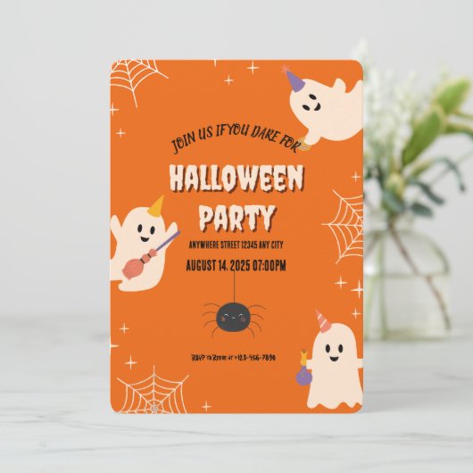 Oranje Spooky Halloween Party Invitation Kaart (Staand voorkant)
