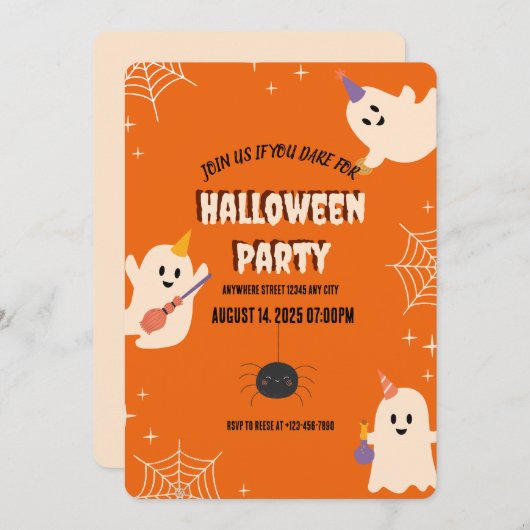 Oranje Spooky Halloween Party Invitation Kaart (Voorkant / Achterkant)