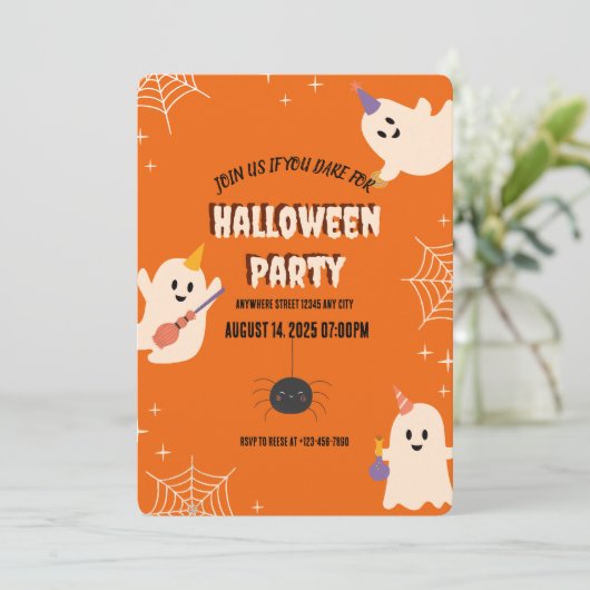 Oranje Spooky Halloween Party Invitation Kaart (Staand voorkant)
