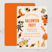 Oranje Spooky Kind Halloween Party Invitation Kaart (Voorkant / Achterkant)