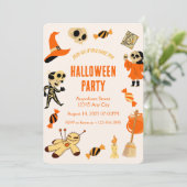 Oranje Spooky Kind Halloween Party Invitation Kaart (Staand voorkant)