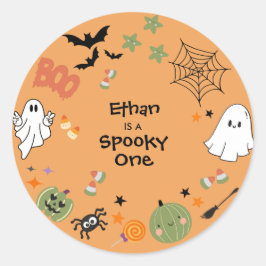 Oranje Spooky One Schattige Halloween 1e Verjaarda Ronde Sticker